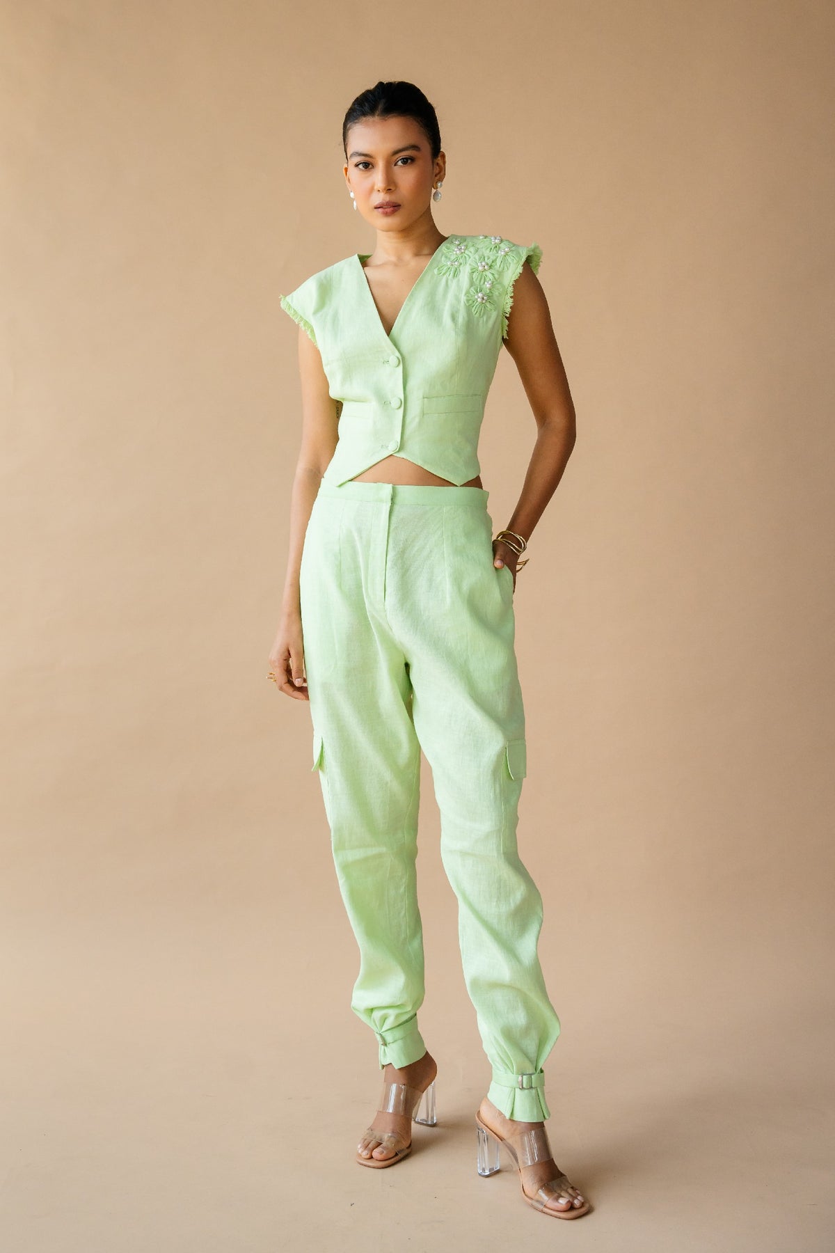 Mint Green Waist Coat With Pant.