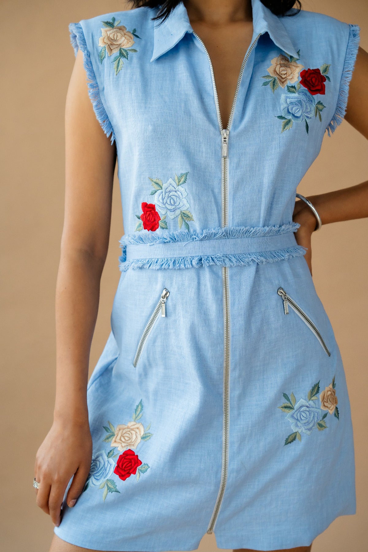 Powder Blue Sleeveless Short Dress.