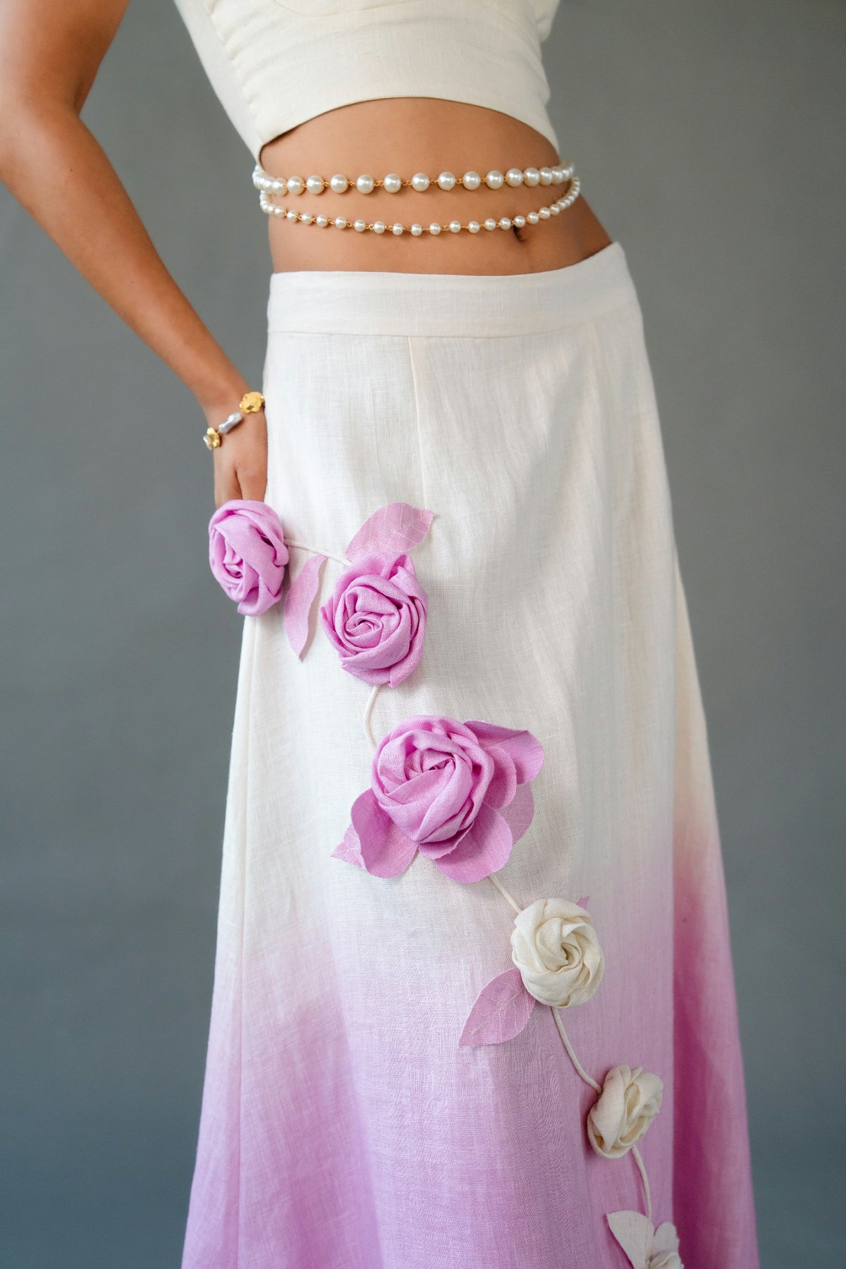 Mauve Shaded A-Line Skirt With Bustier