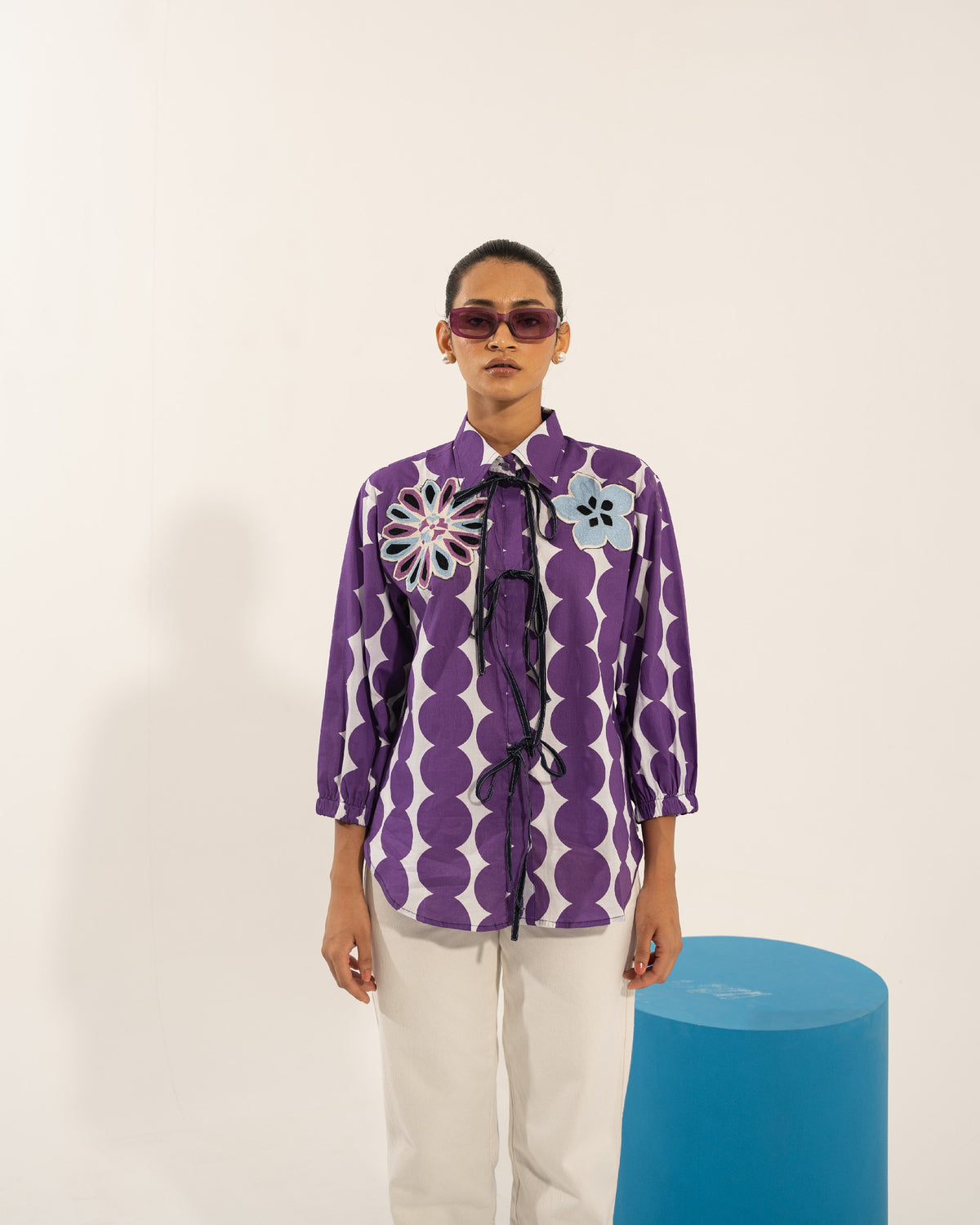 Purple Polka Embroidered Shirt