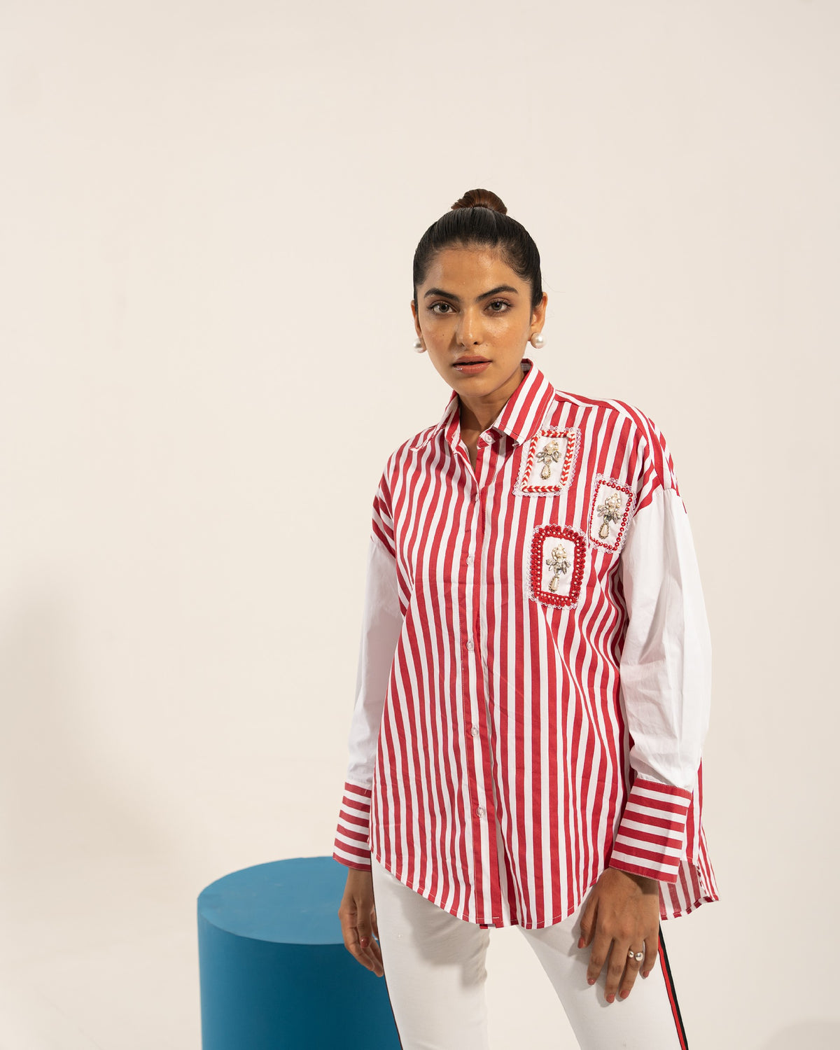 Striped Red Patchwork Shirt