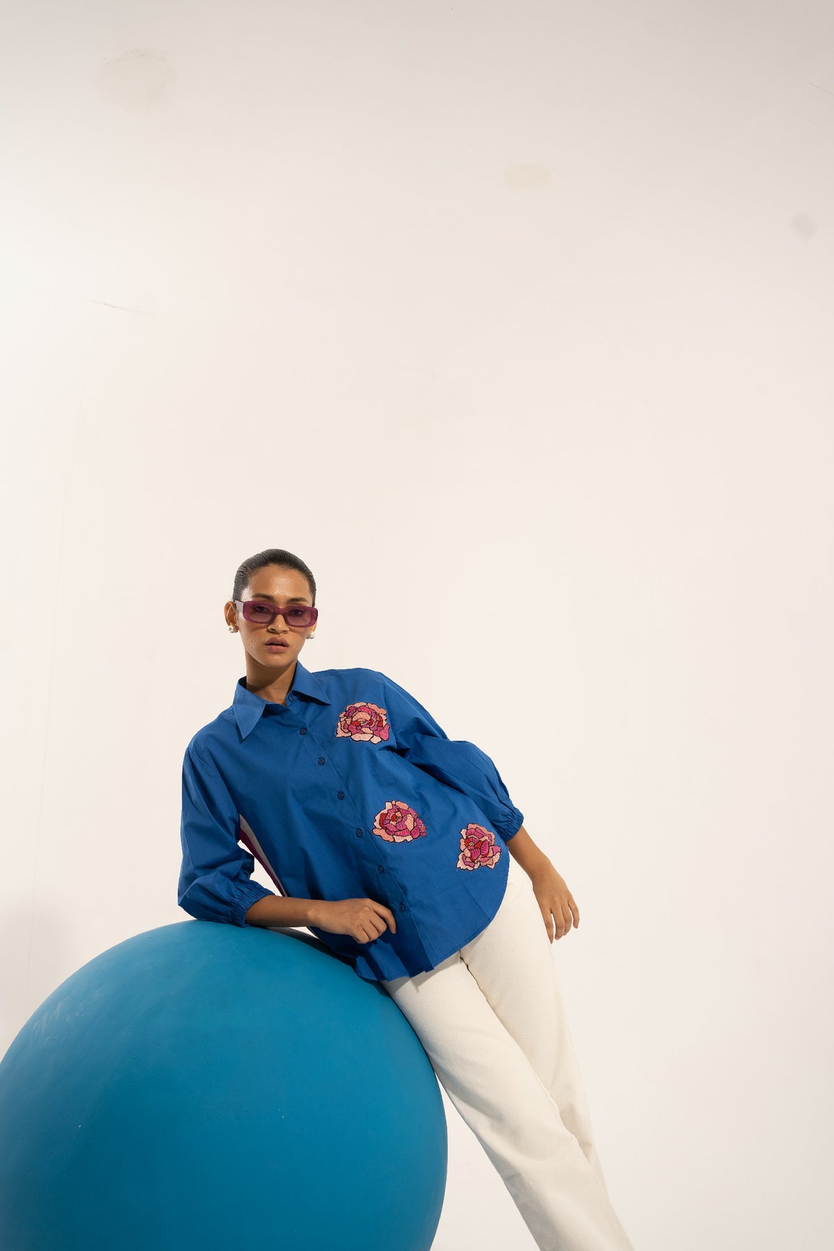 Blue Rose Embroidered Shirt