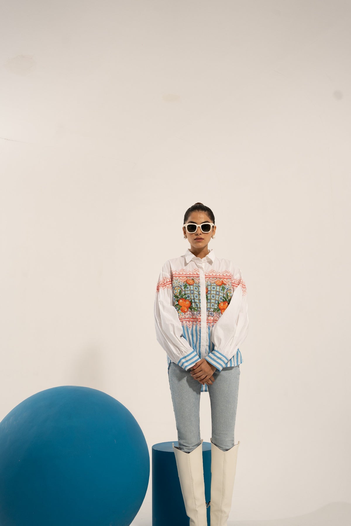 White Orange Embroidered Shirt