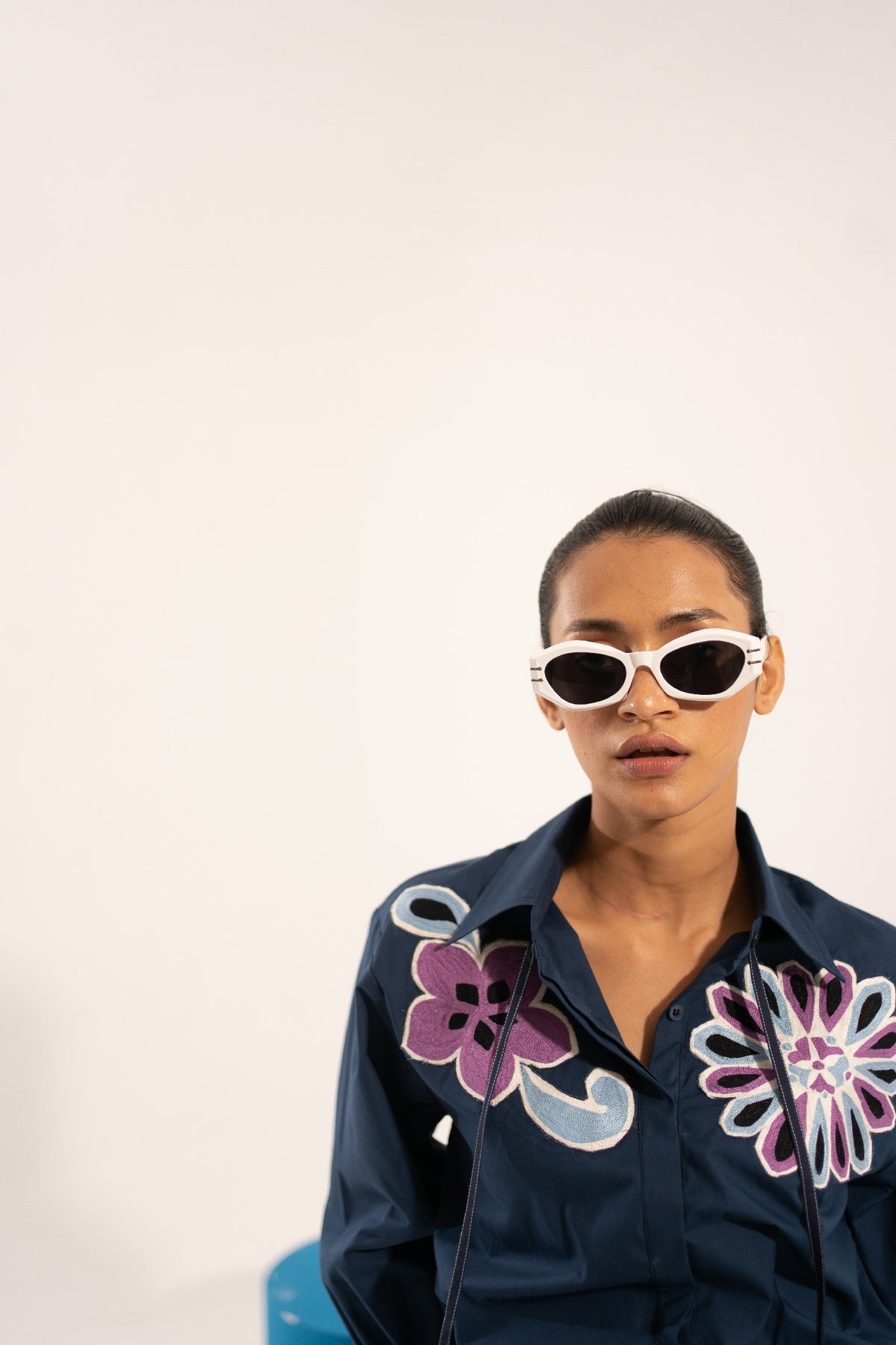 Navy Blue Floral Patch Shirt