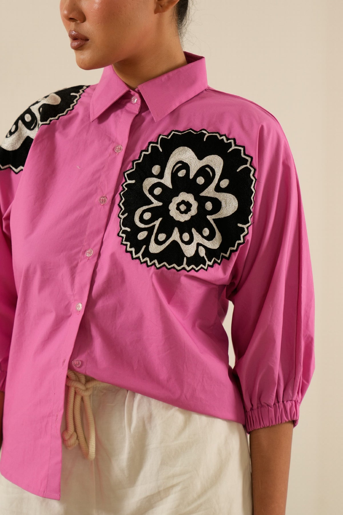 Pink Aabstrct Embroidered Shirt