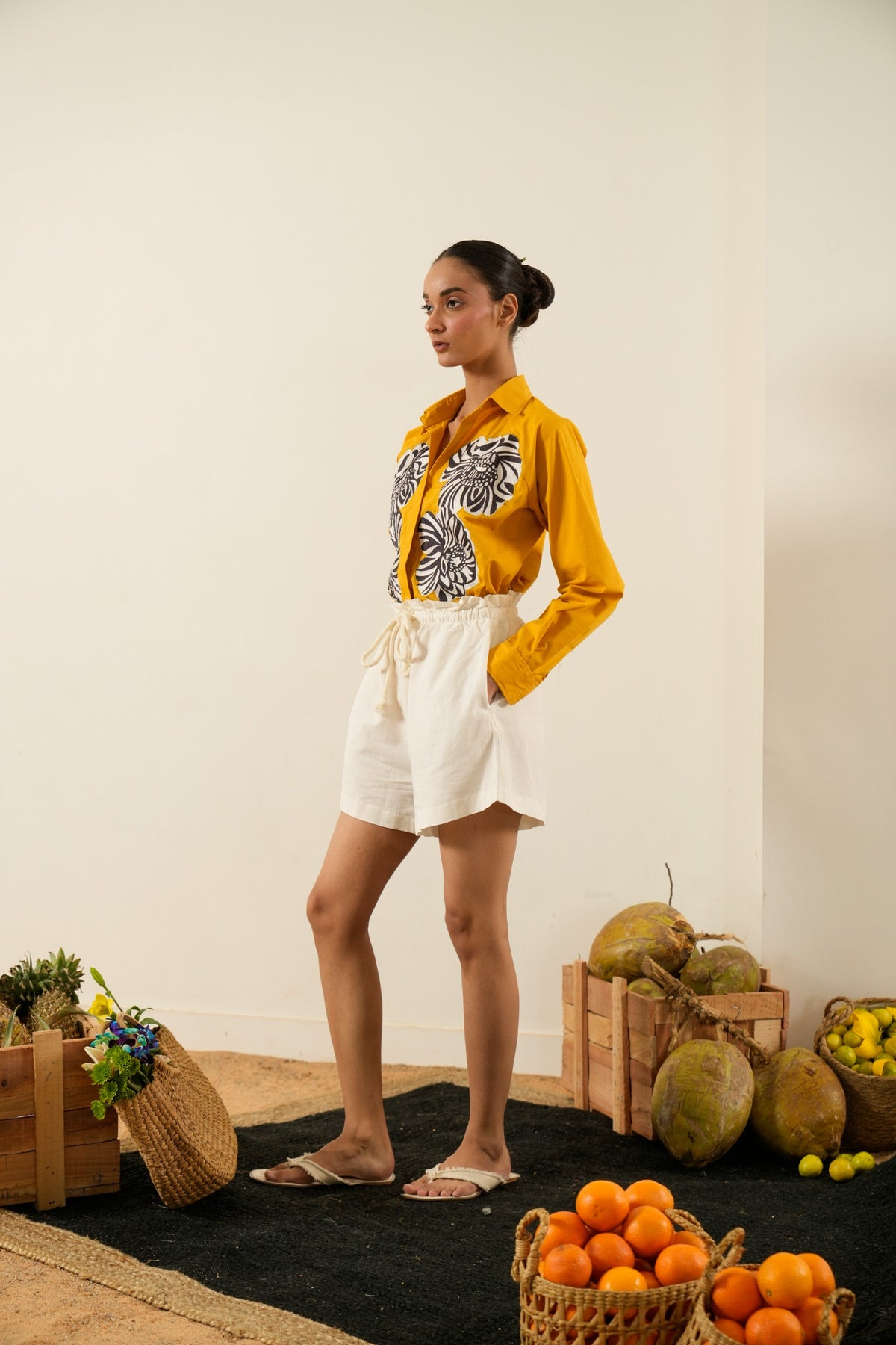 Mustard Abstract Embroidered Shirt