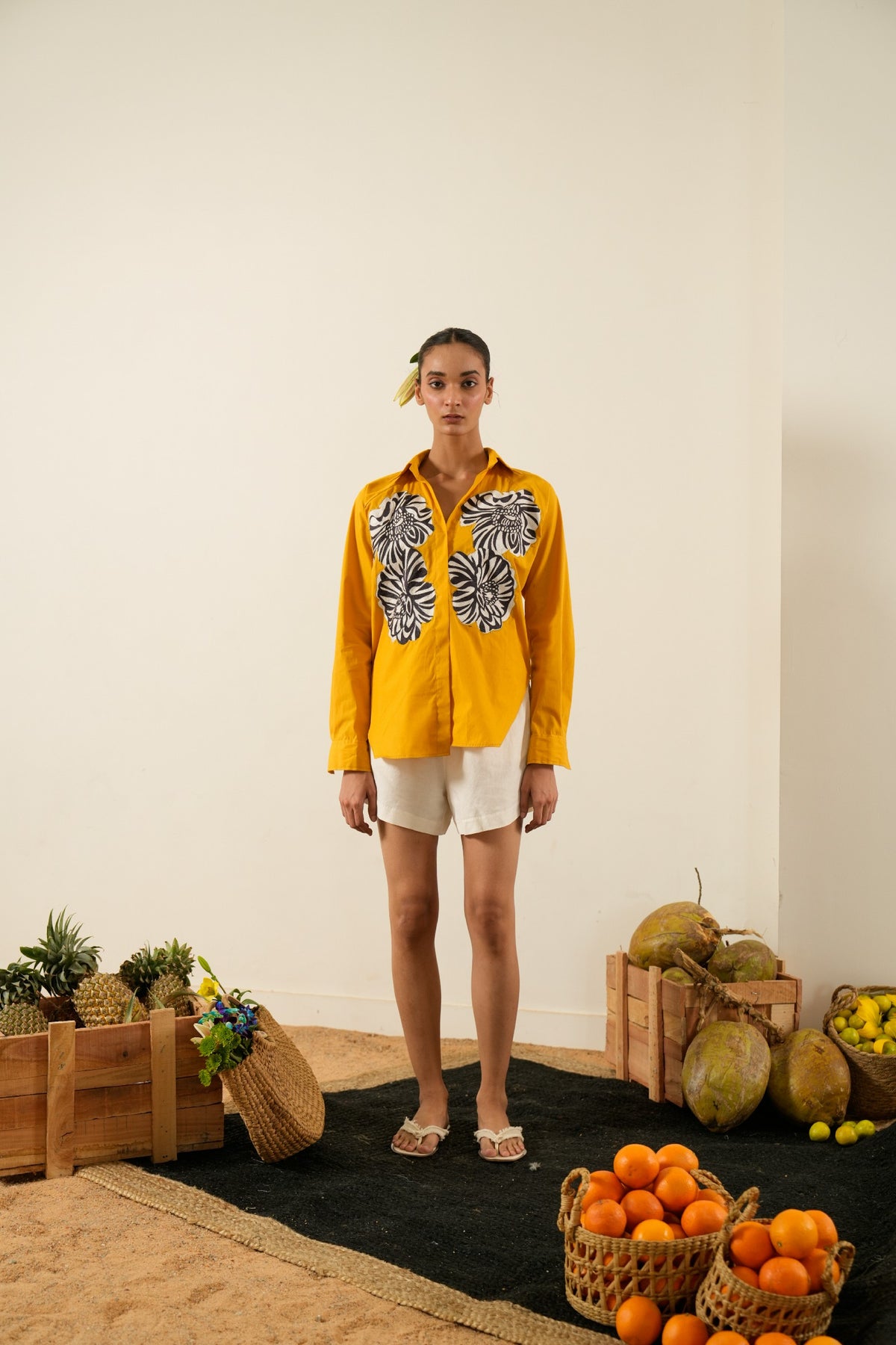 Mustard Abstract Embroidered Shirt