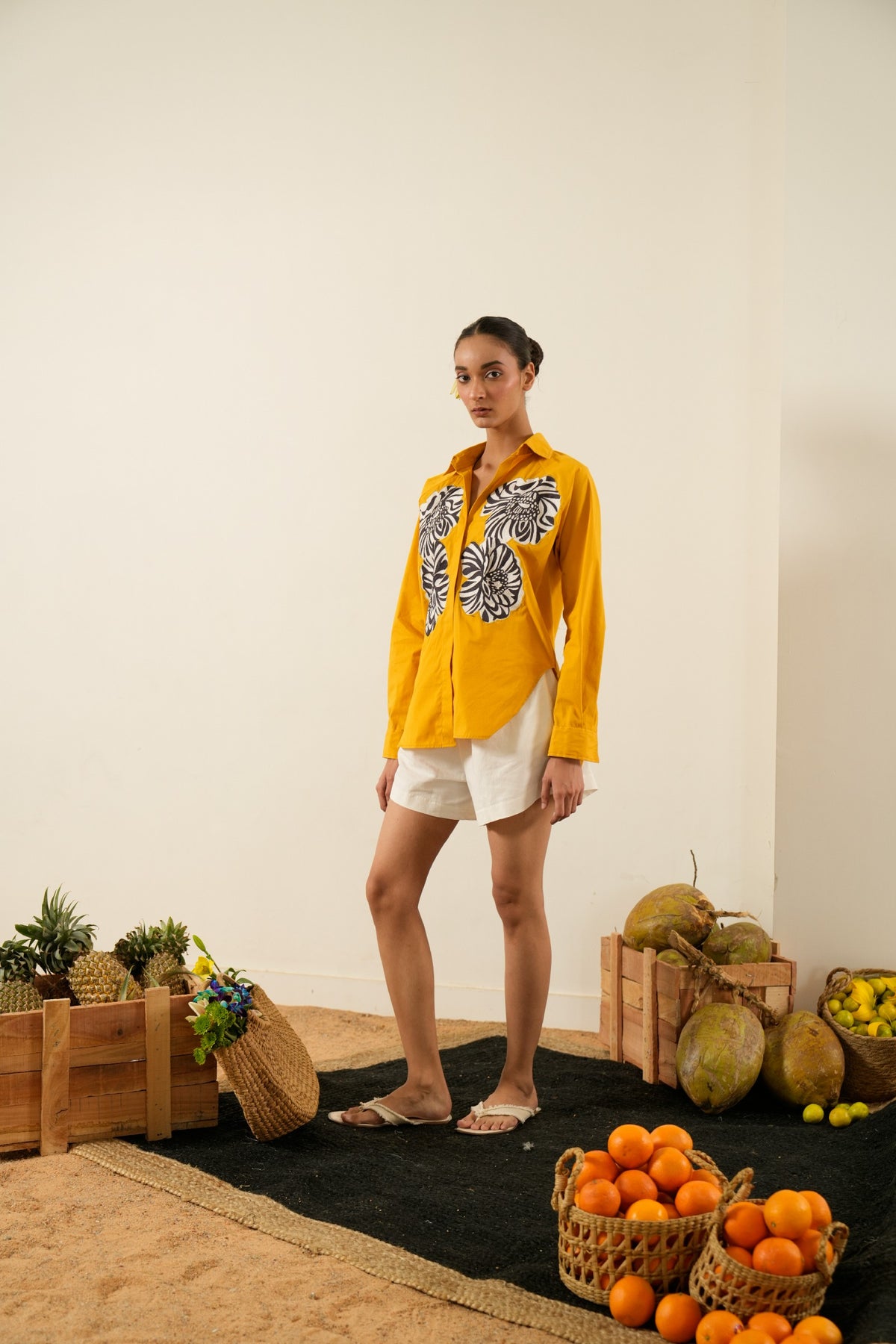 Mustard Abstract Embroidered Shirt