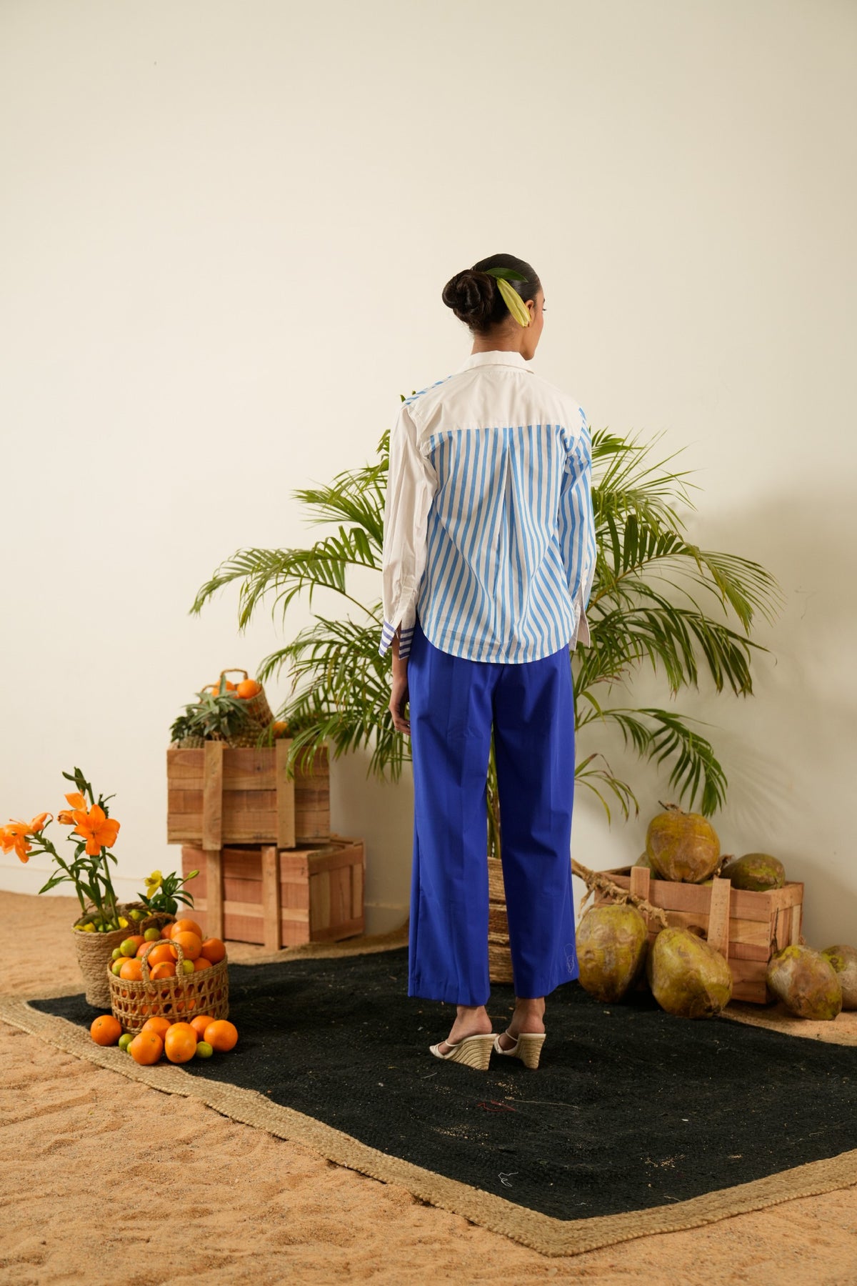 Striped Blue  Abstract Embroidered  Shirt