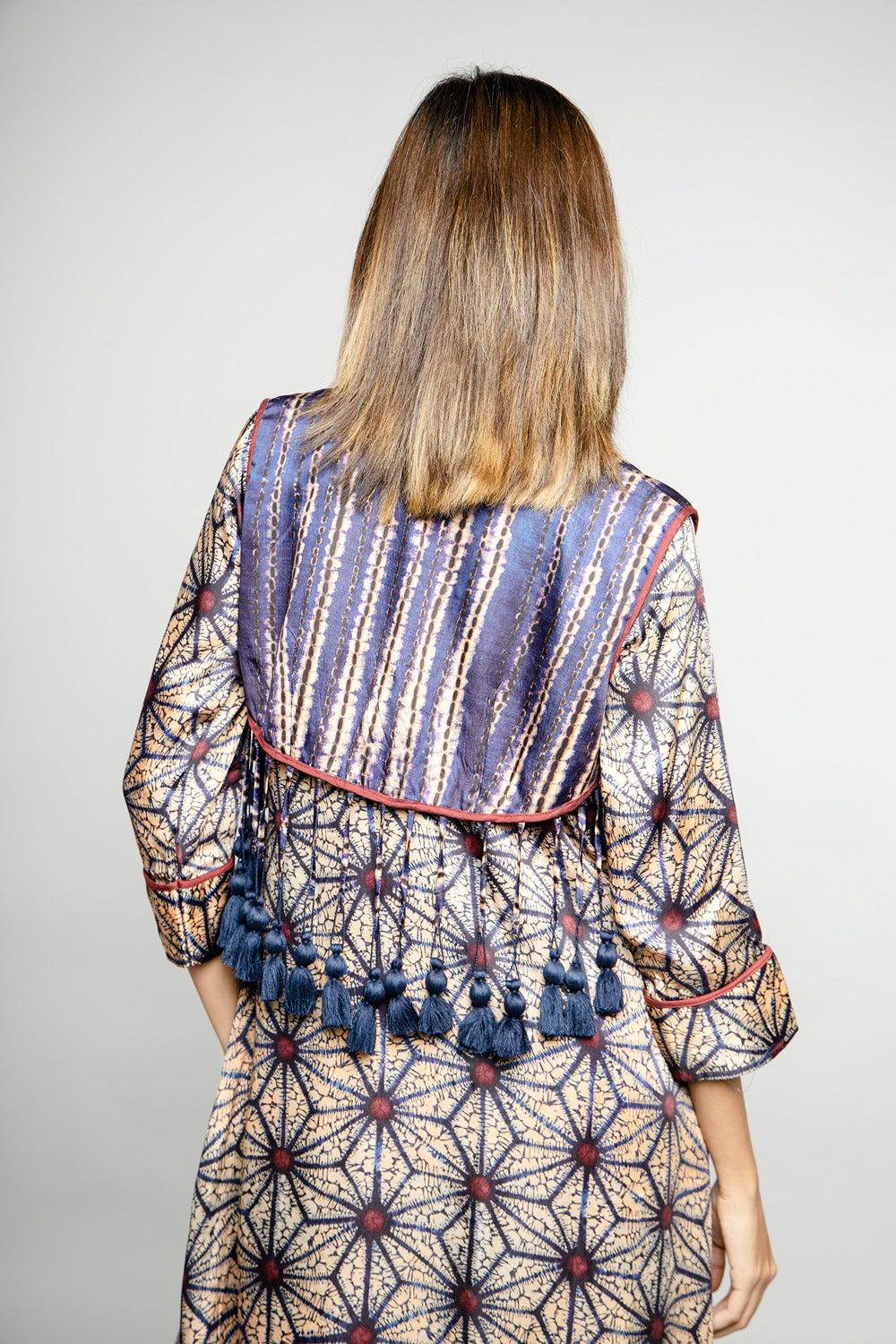 BLUE PRINTED JACKET TUNIC SET