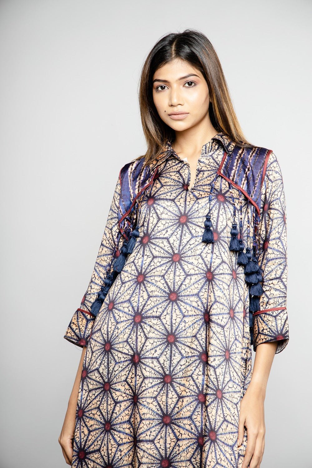 BLUE PRINTED JACKET TUNIC SET