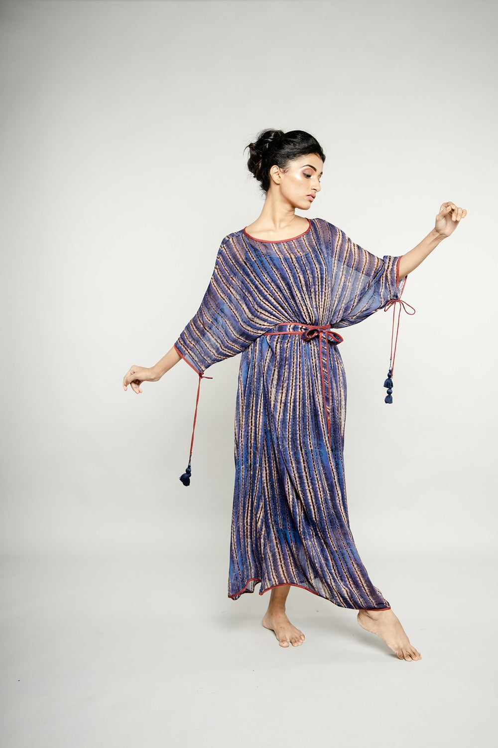 BLUE STRIPED BELTED KAFTAN MAXI