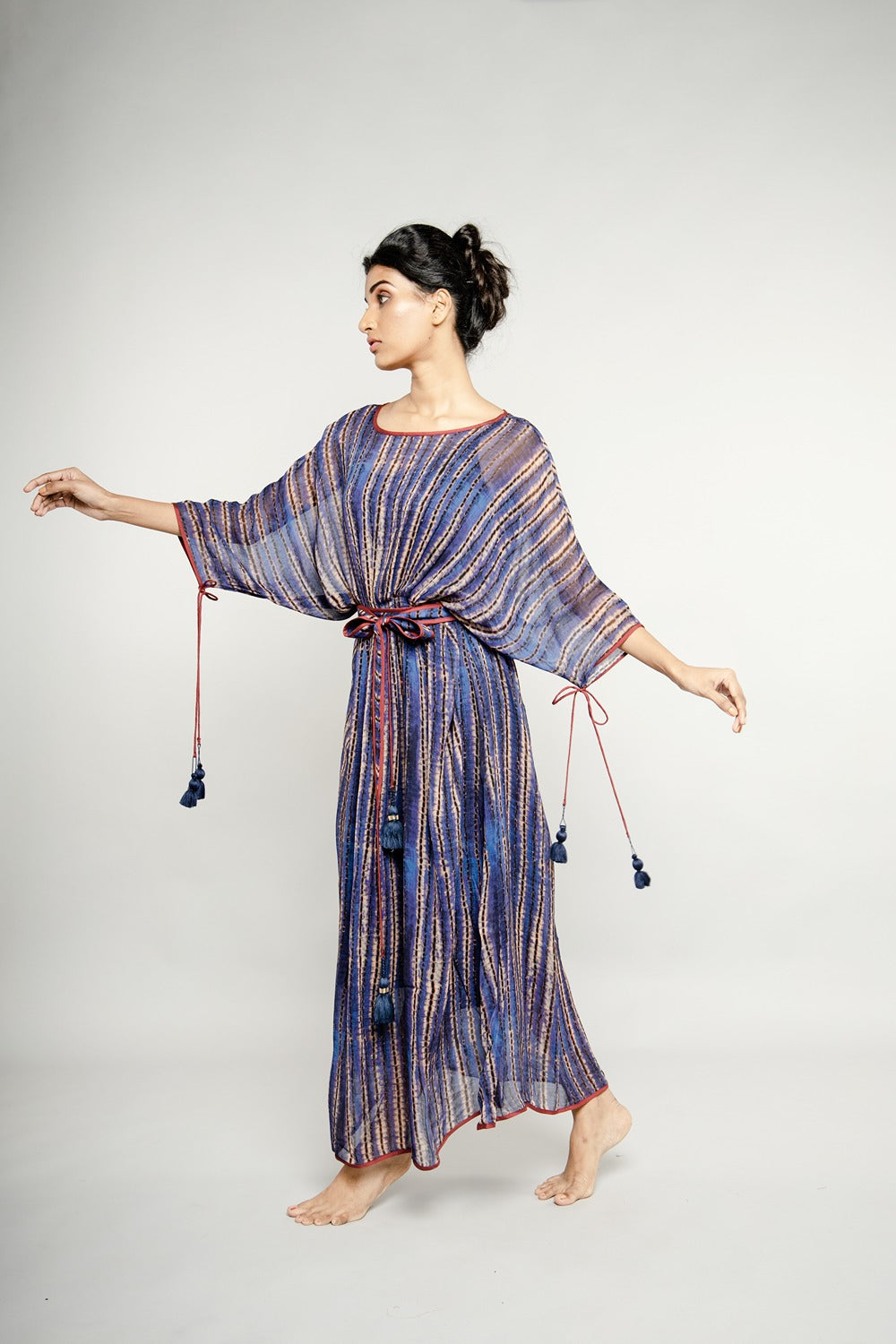 BLUE STRIPED BELTED KAFTAN MAXI