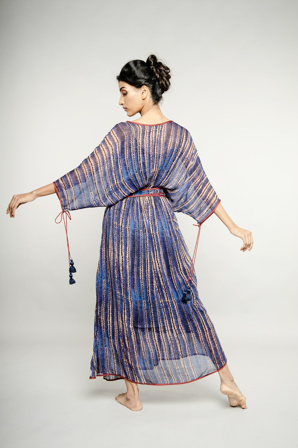 BLUE STRIPED BELTED KAFTAN MAXI