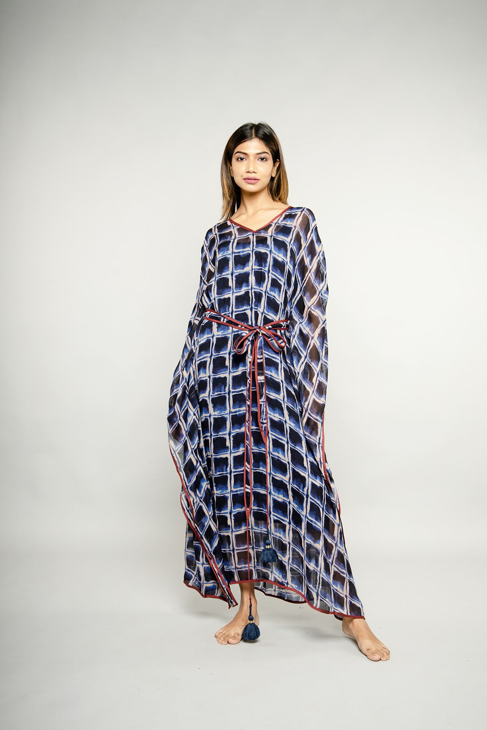 BLUE CHEKS KAFTAN MAXI