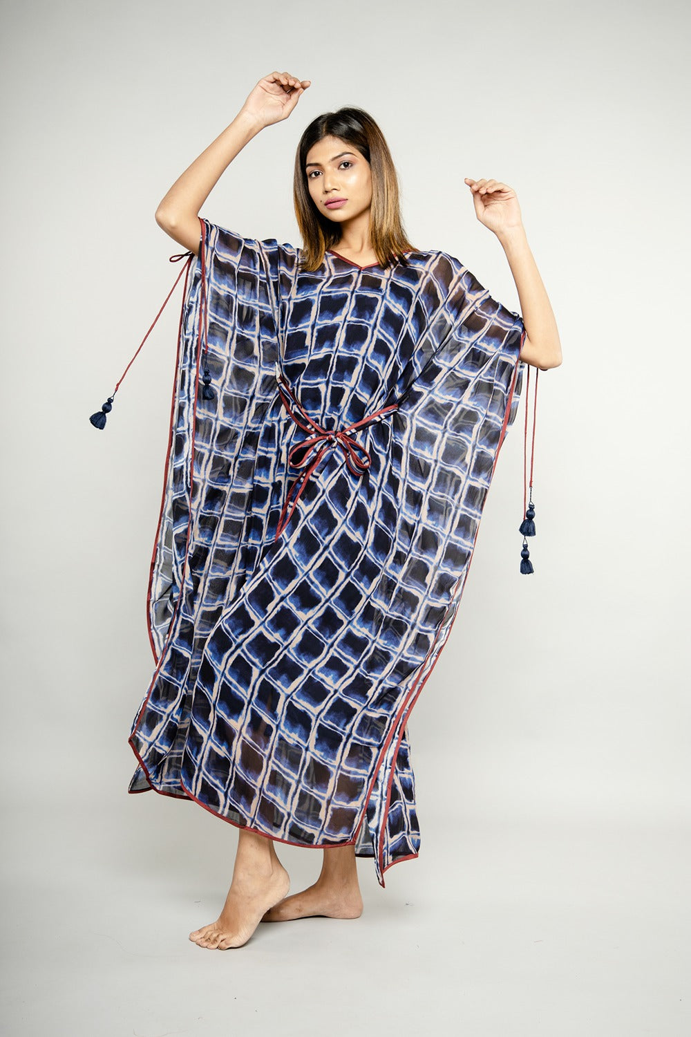 BLUE CHEKS KAFTAN MAXI