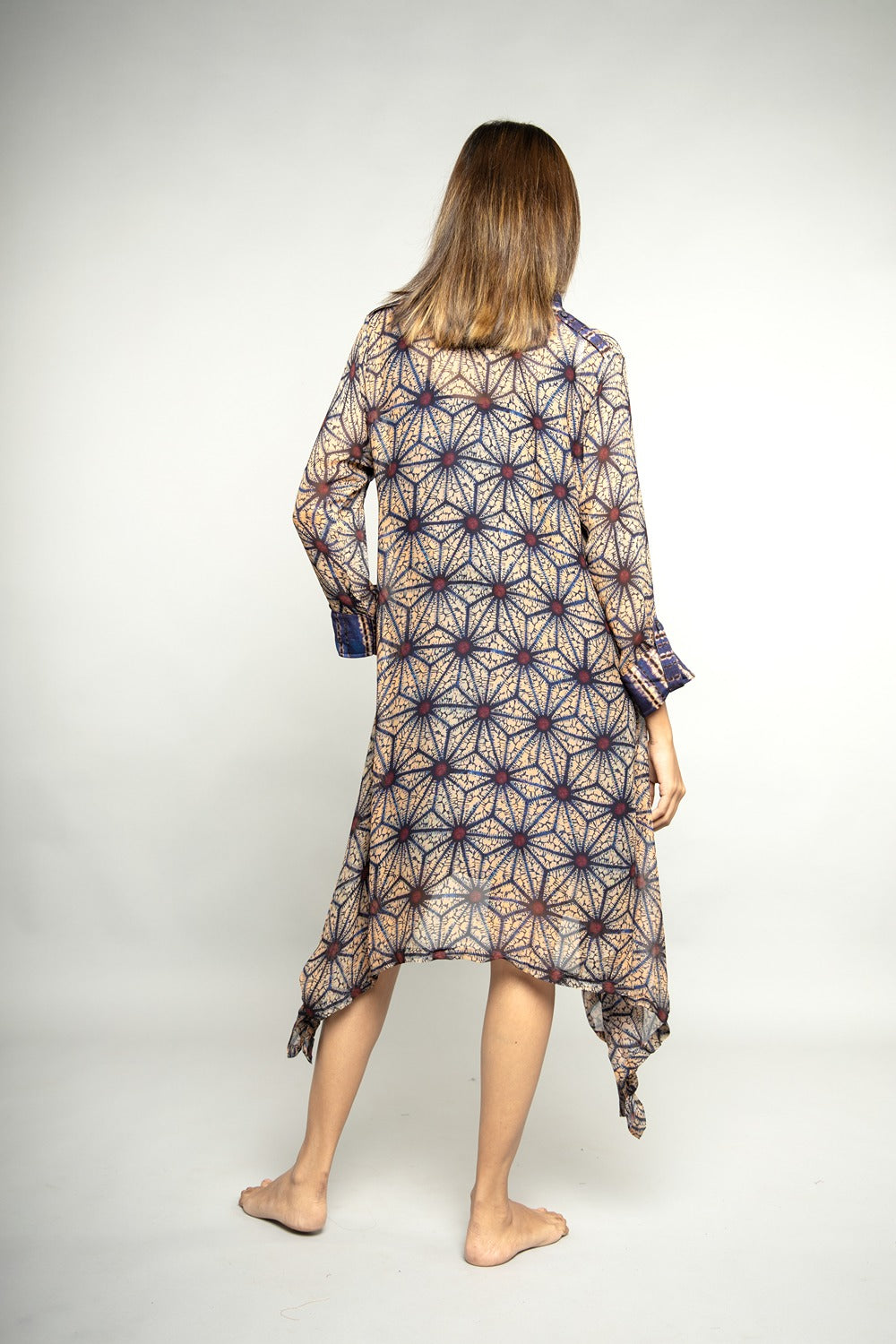 BROWN & BLUE PRINT SHIRT DRESS