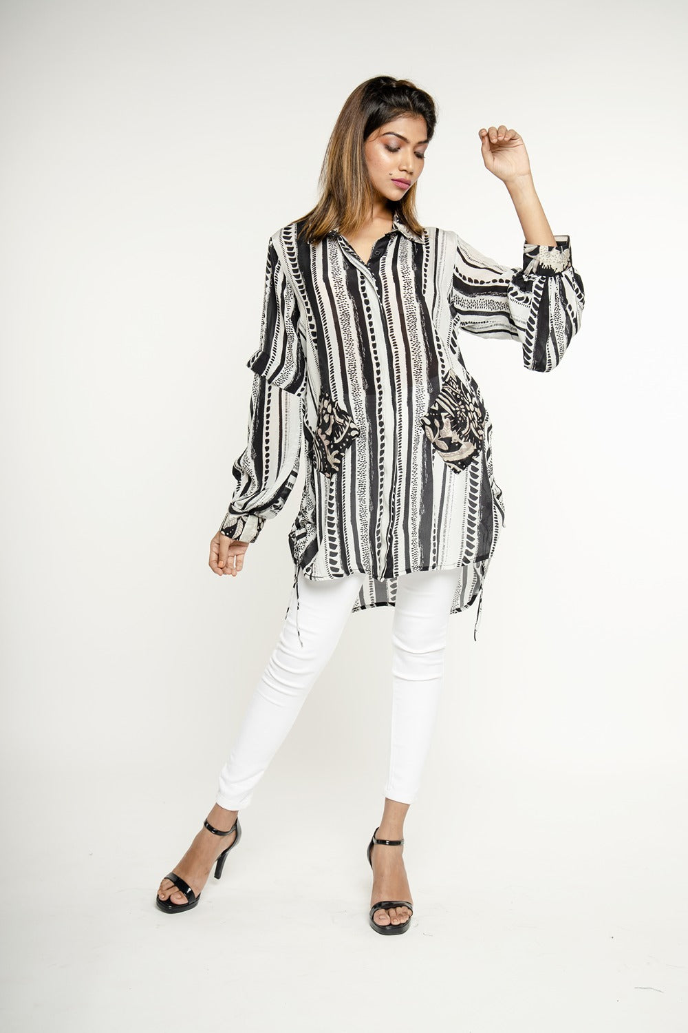 B& W STRIPE PRINT SHIRT