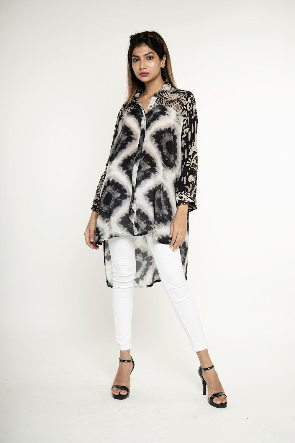 IKAT PRINT HIGH-LOW HEM SHIRT