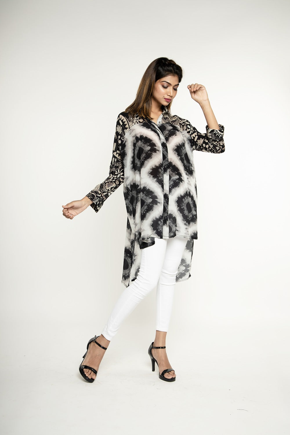 IKAT PRINT HIGH-LOW HEM SHIRT