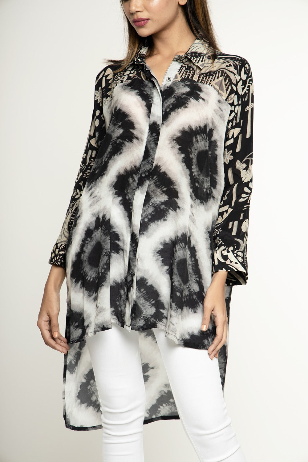 IKAT PRINT HIGH-LOW HEM SHIRT