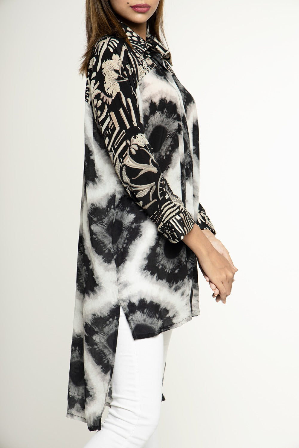 IKAT PRINT HIGH-LOW HEM SHIRT