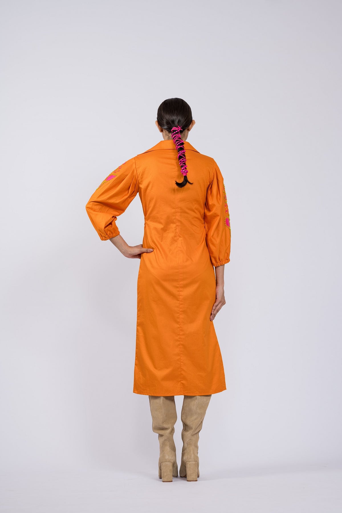 Tangerine Embroidered Shirt Dress