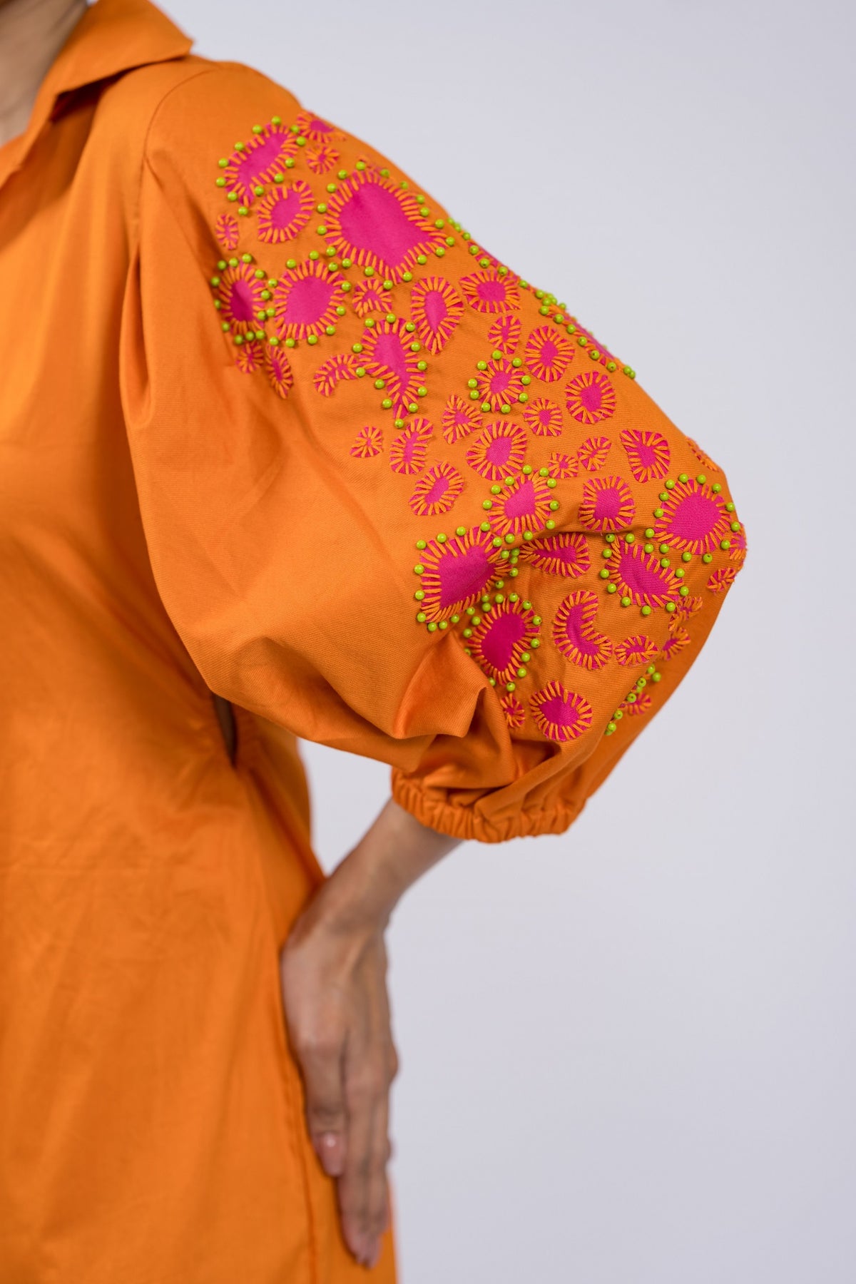 Tangerine Embroidered Shirt Dress