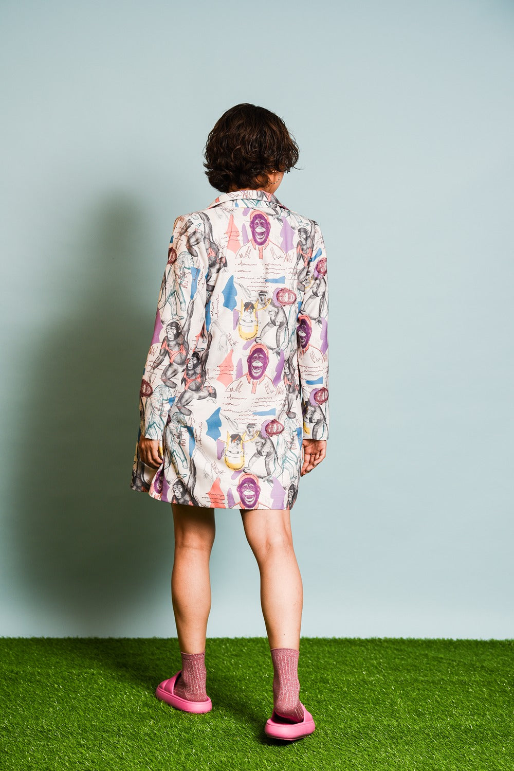 JAPANESE MACAQUES PRINT DRESS PAIRED WITH  BLAZER