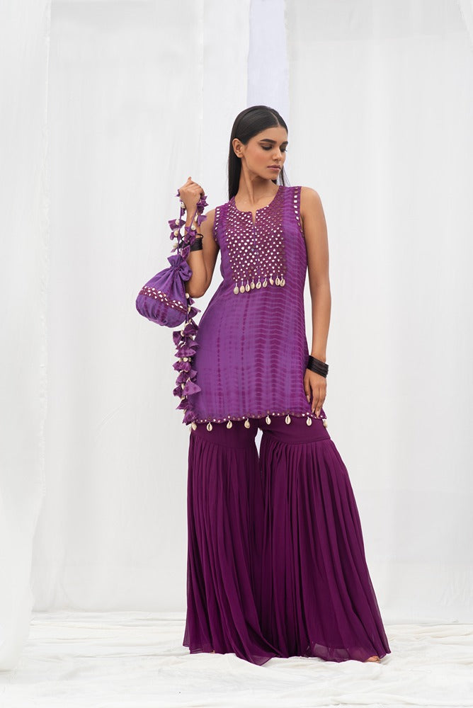 Purple Yellow Kurta With Sharara