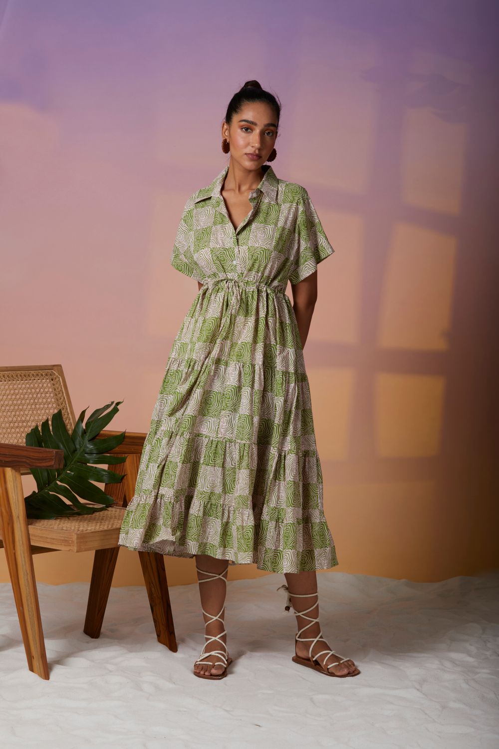 Aurora Dress in Green Thumb print