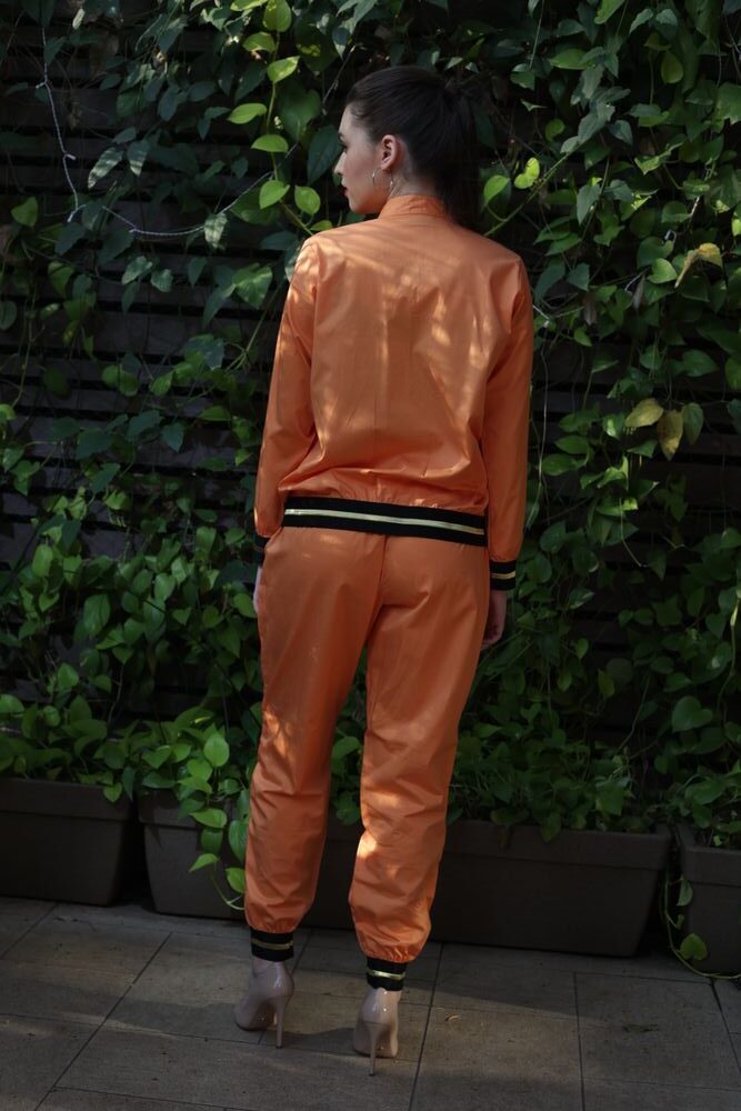 Orange bomber jacket with jogger set