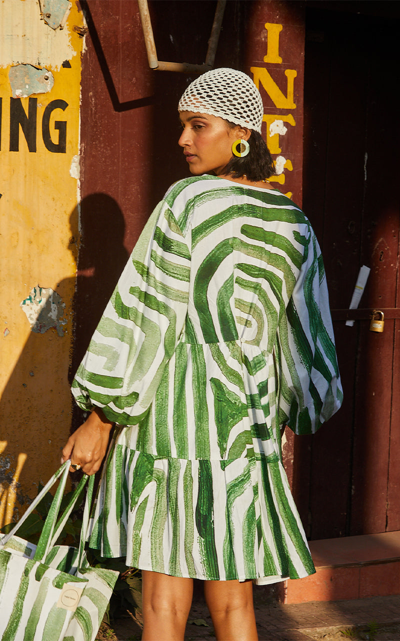 Kinda Fun Dress in Abstract Green Print