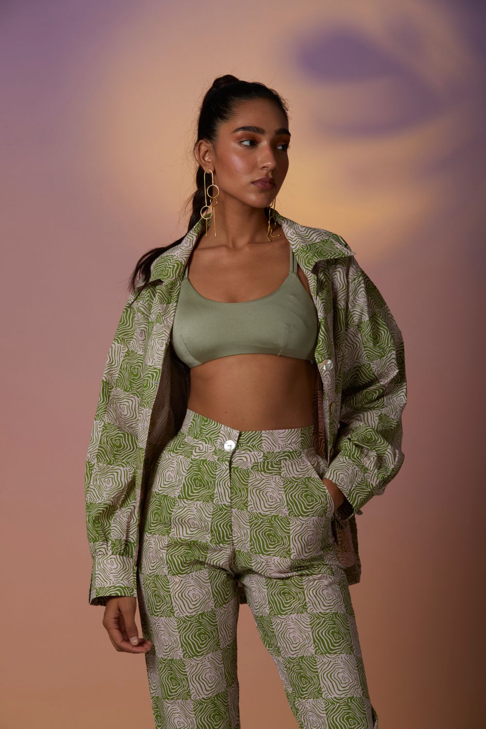 Day Break Set in green Thumb print (Pants)