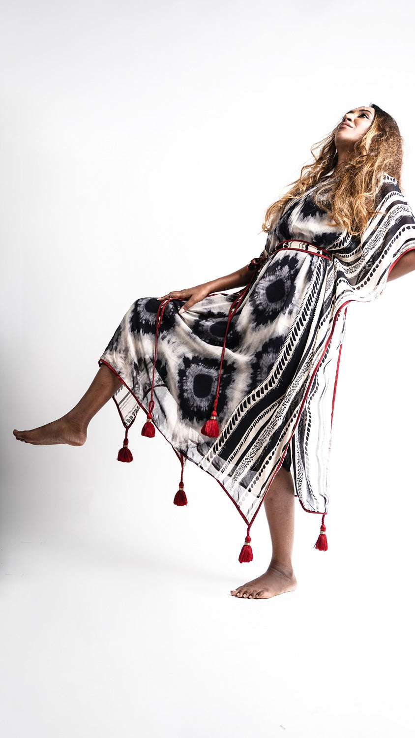 IKAT BELTED KAFTAN MAXI