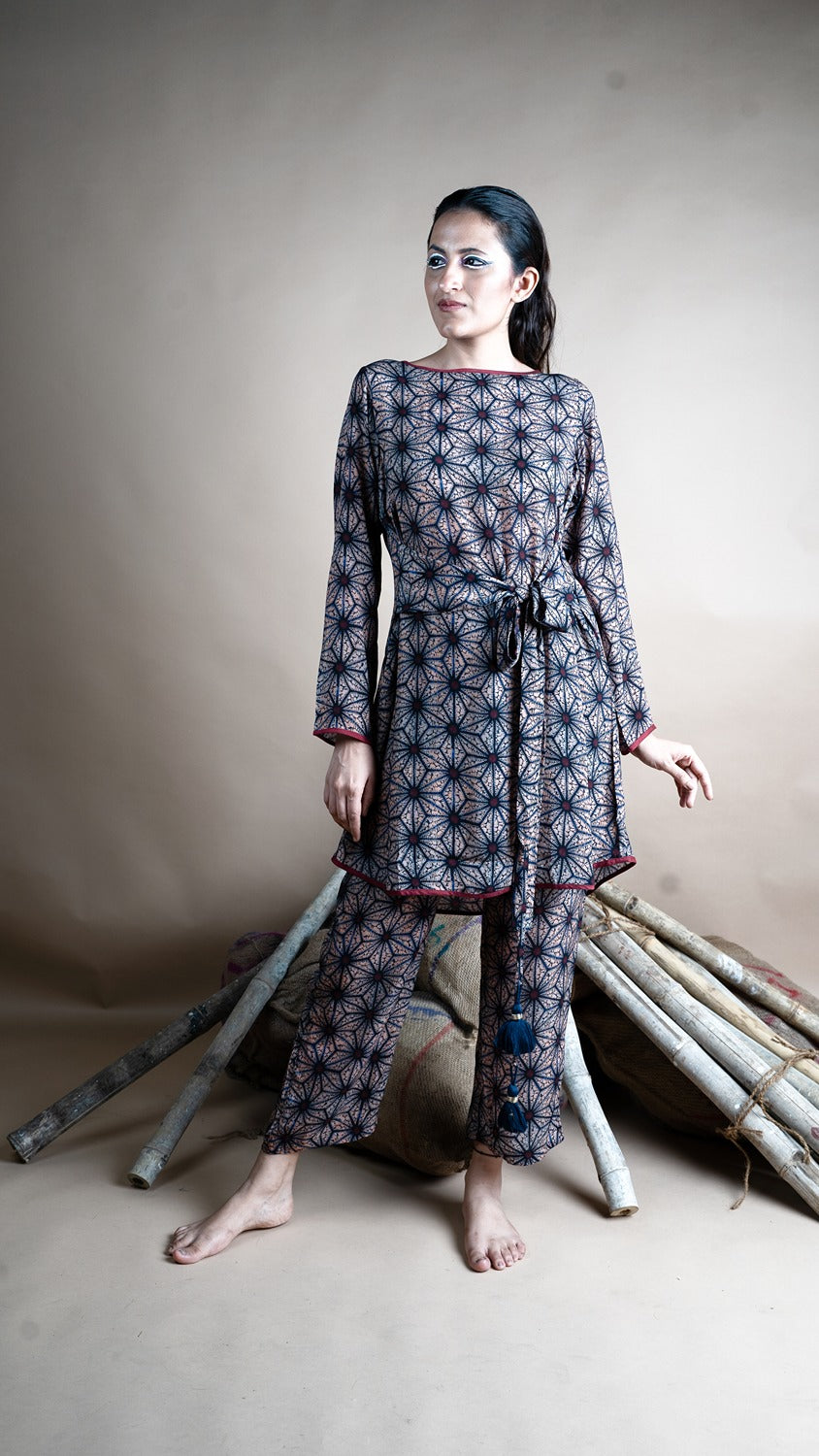 PRINTED BLUE KAFTAN CO ORD