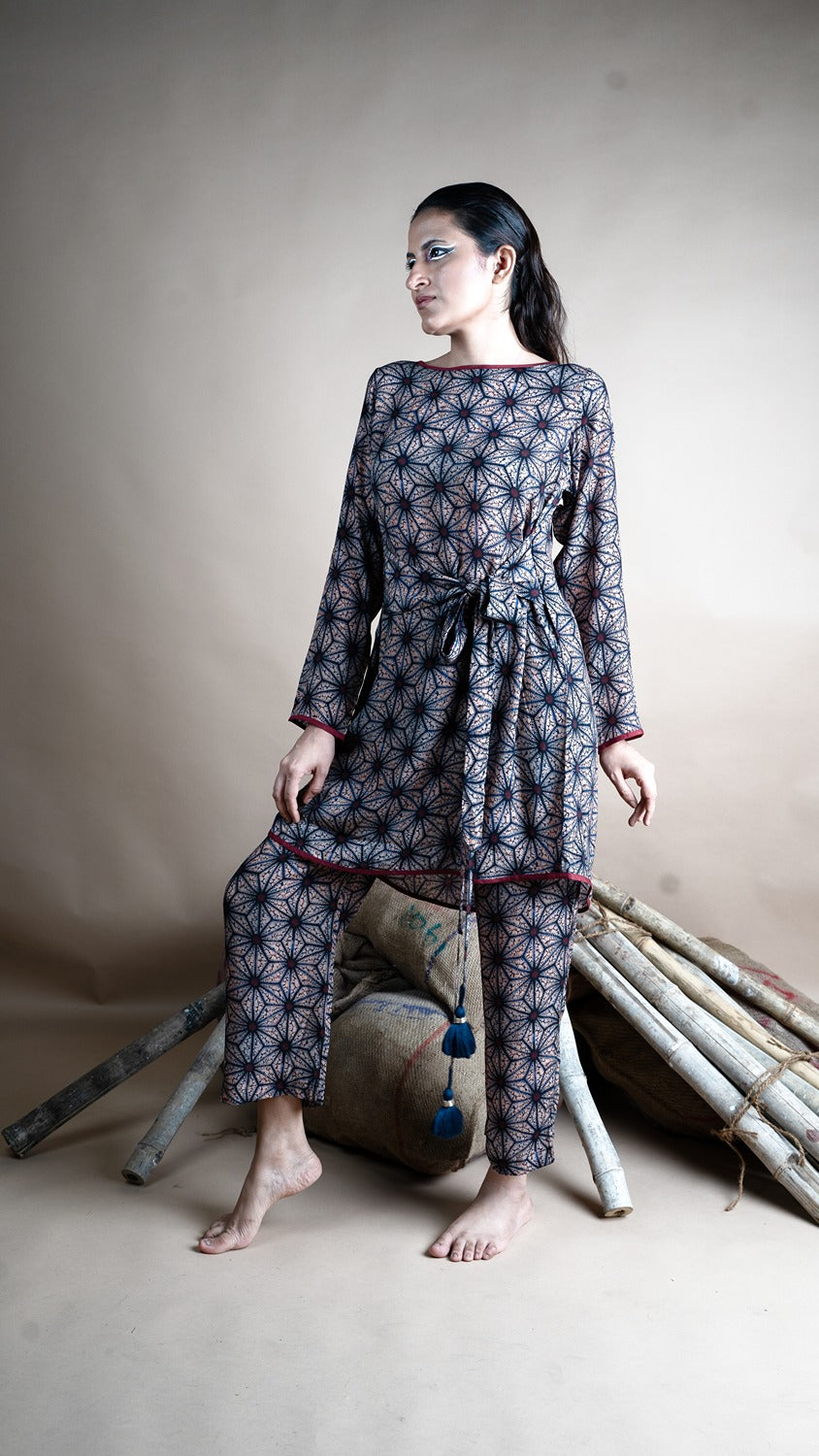 PRINTED BLUE KAFTAN CO ORD