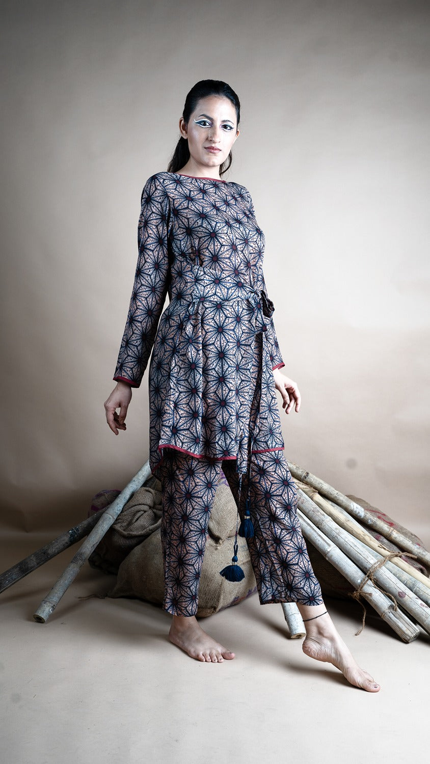 PRINTED BLUE KAFTAN CO ORD