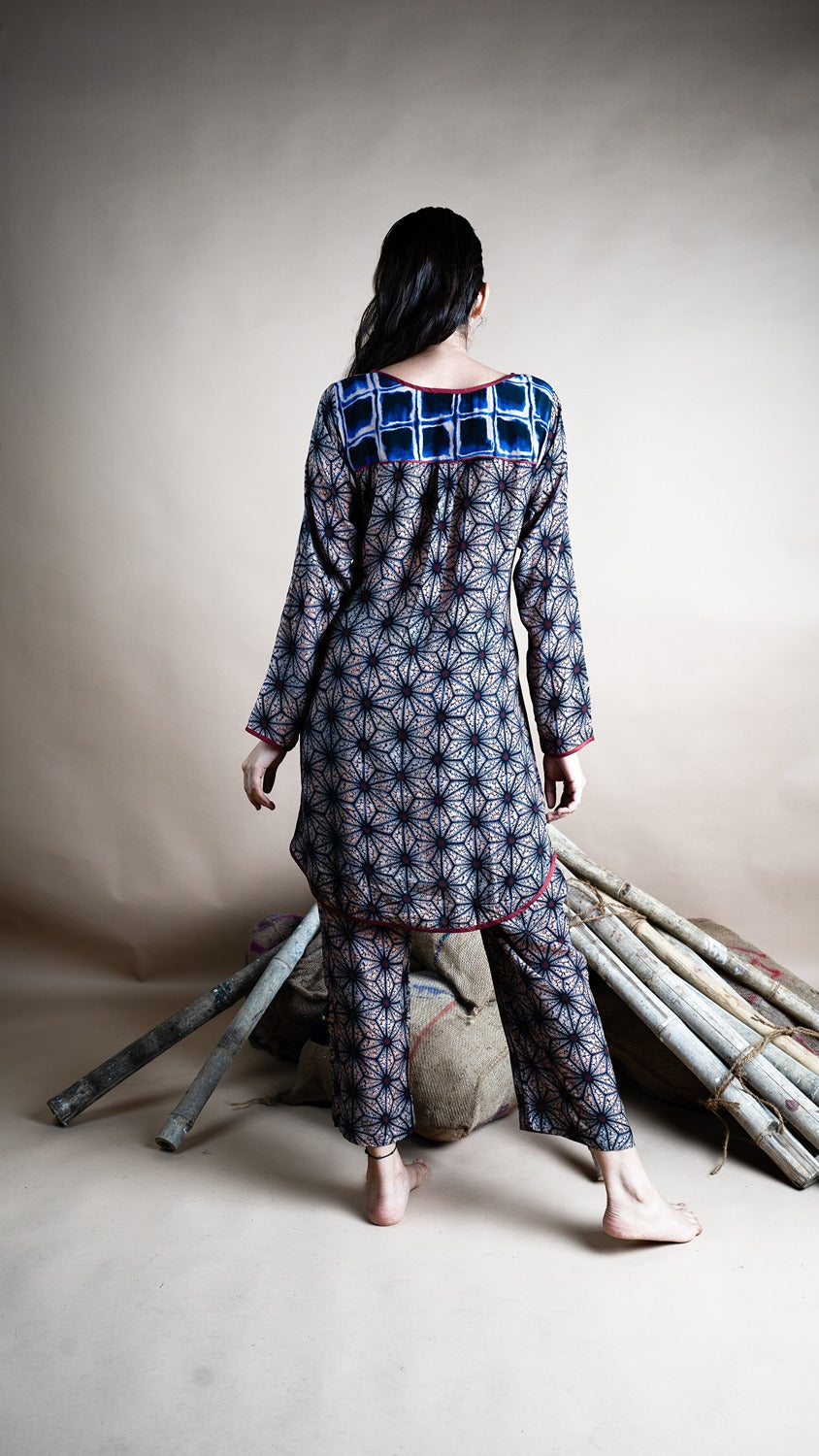 PRINTED BLUE KAFTAN CO ORD