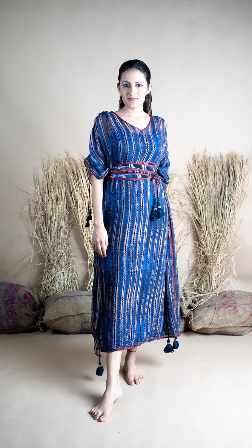 BLUE STRIPE MIDI KAFTAN