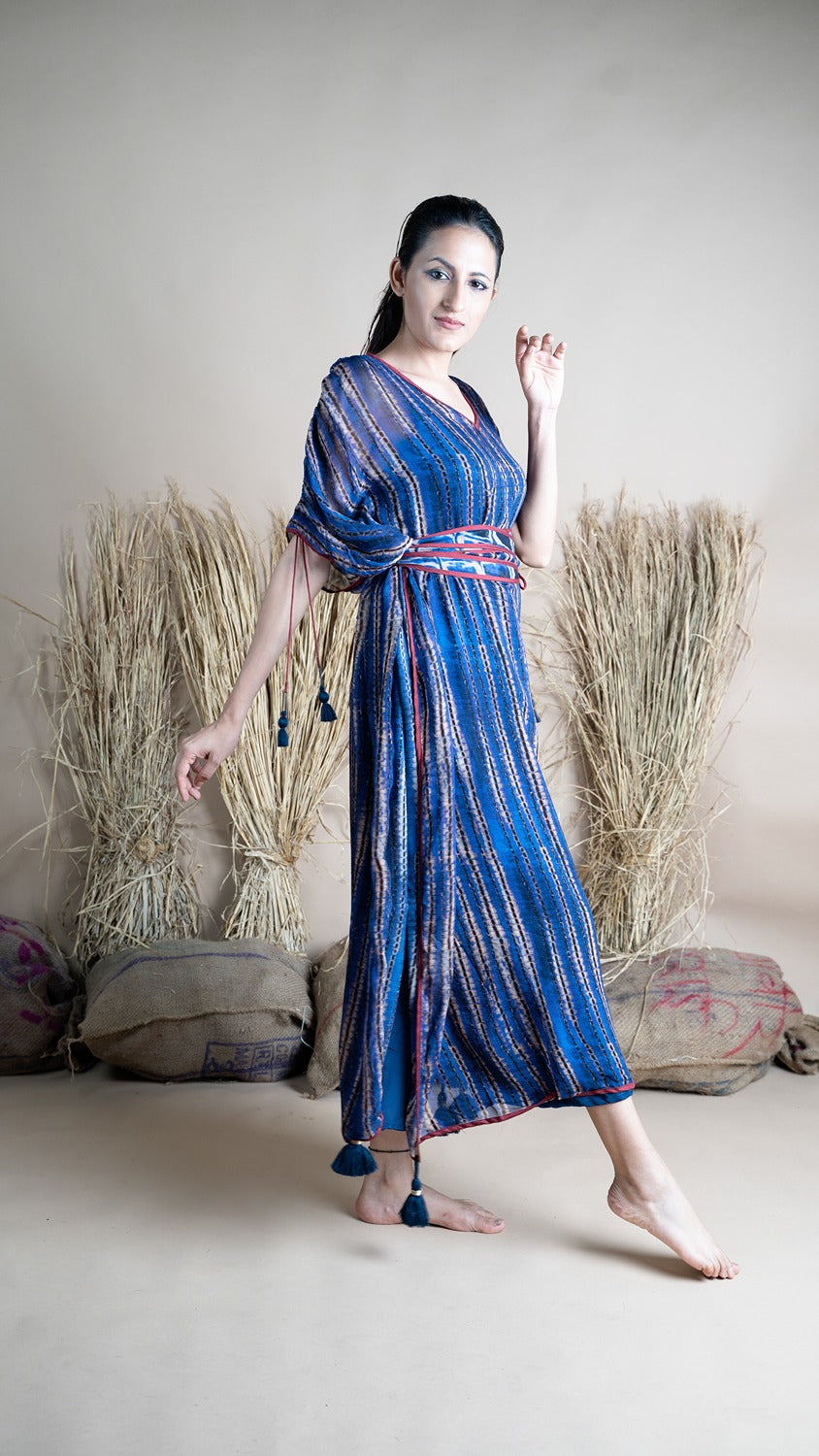 BLUE STRIPE MIDI KAFTAN