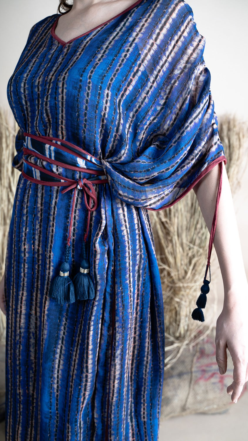 BLUE STRIPE MIDI KAFTAN