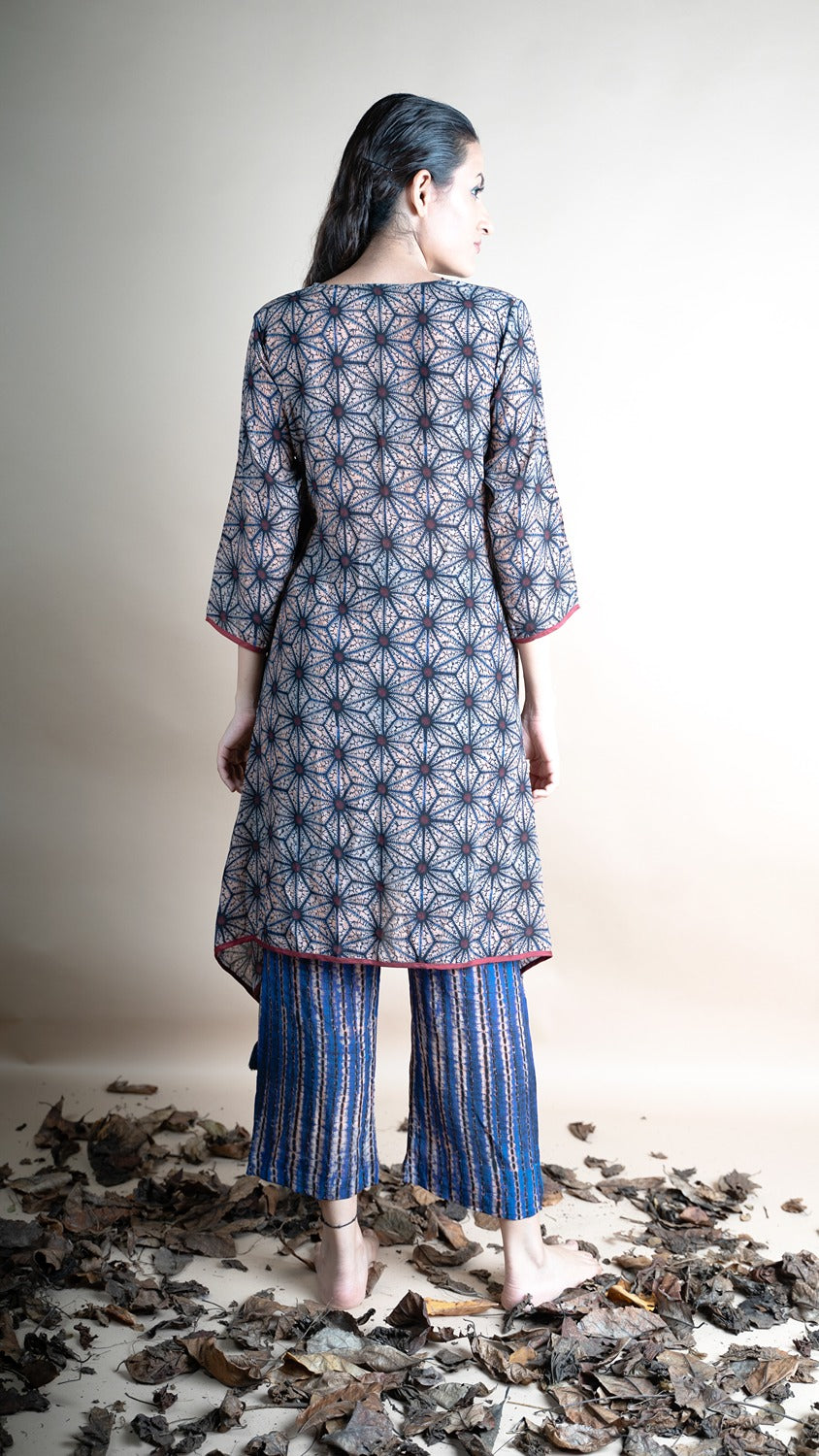 BLUE PRINTED/ STRIPE COWL TUNIC SET