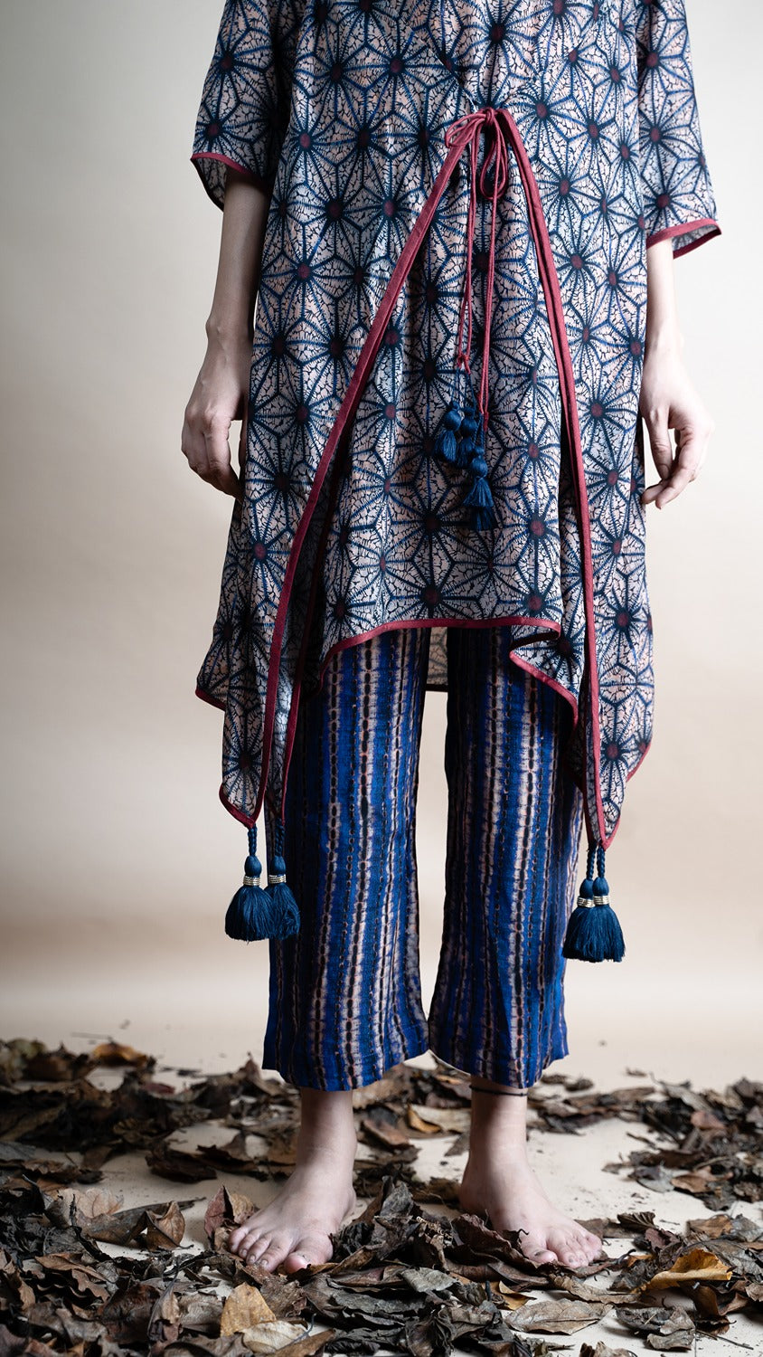 BLUE PRINTED/ STRIPE COWL TUNIC SET