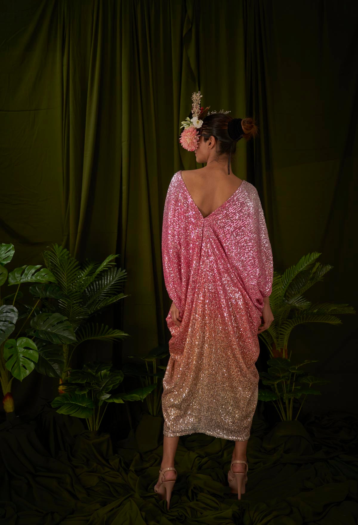 Pink &amp; Orange Sequin Kaftan