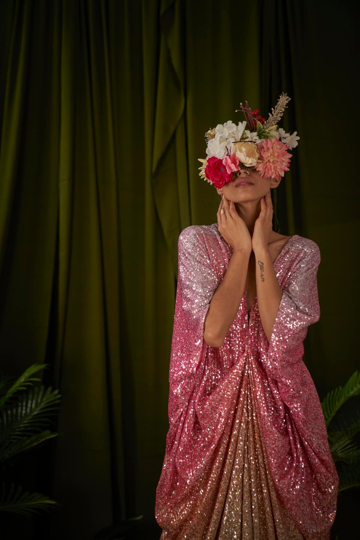 Pink &amp; Orange Sequin Kaftan