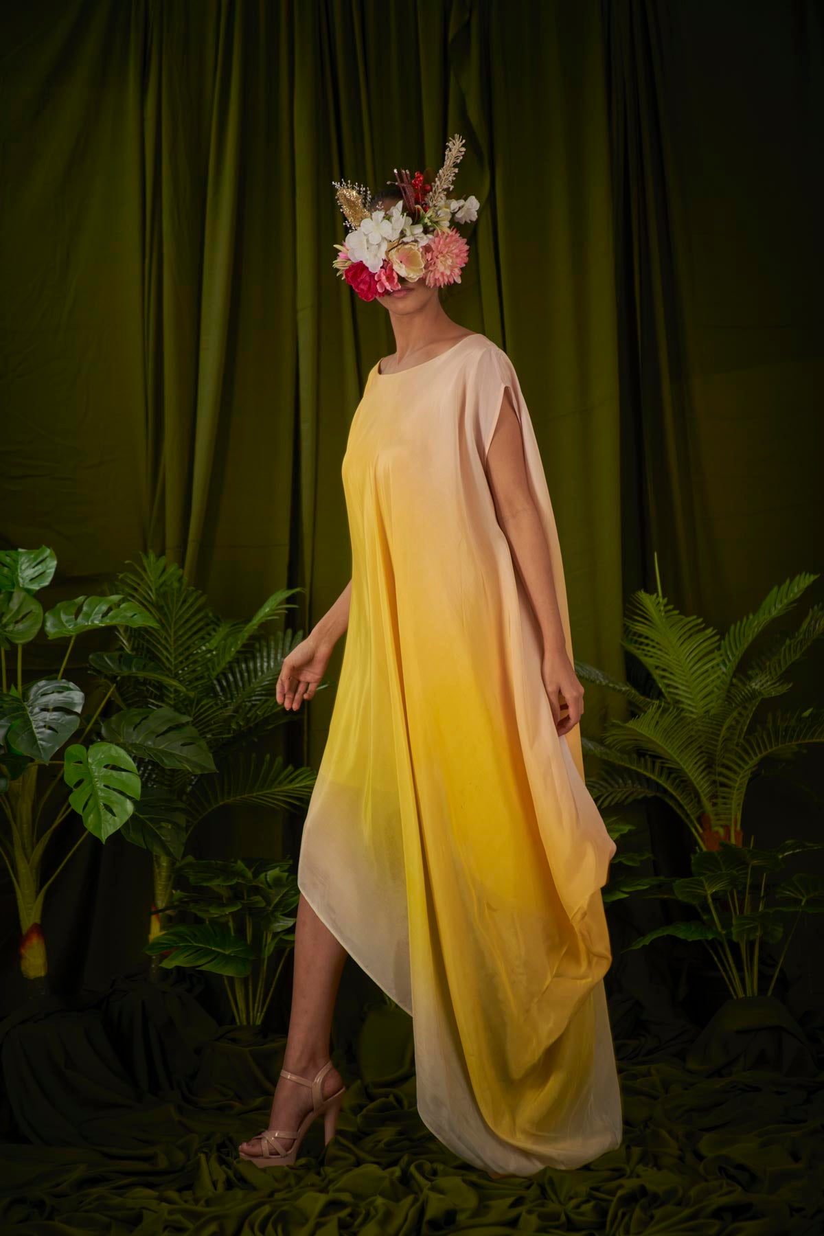 Yellow Bias Drape Dress