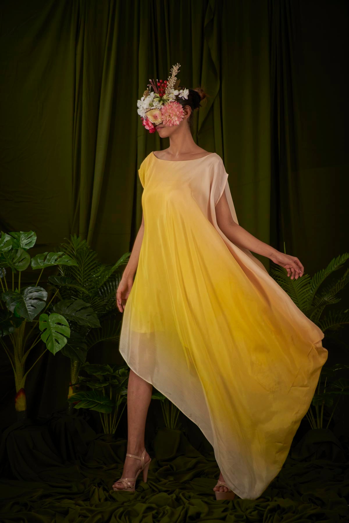 Yellow Bias Drape Dress