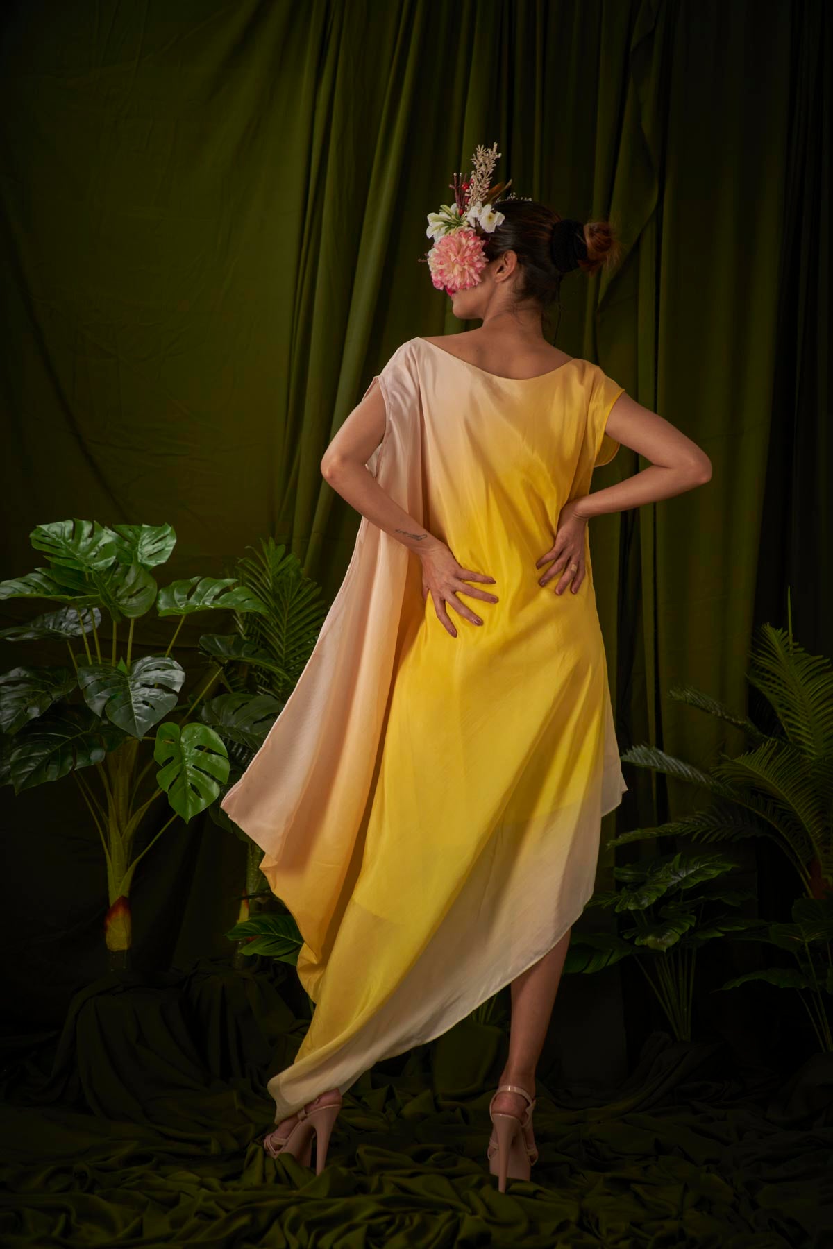 Yellow Bias Drape Dress