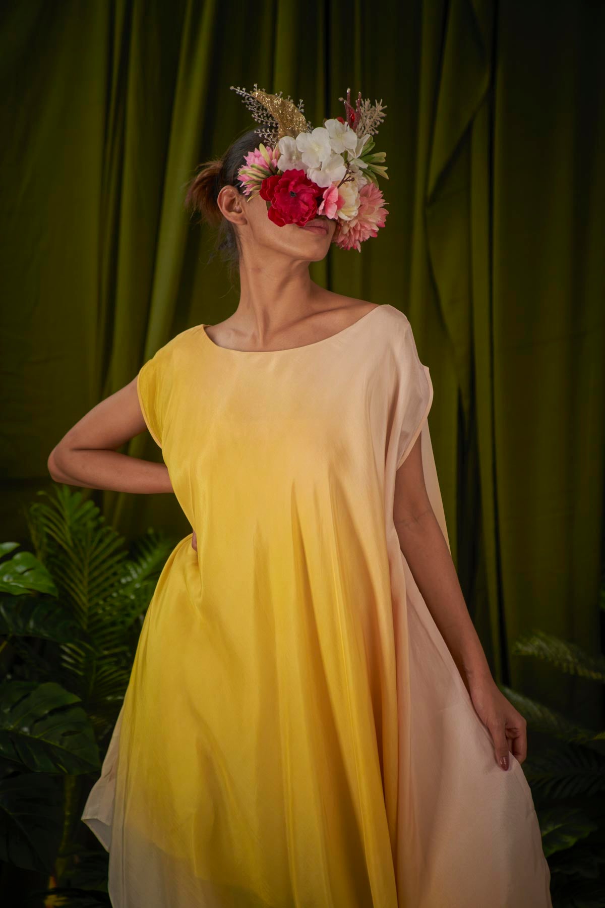 Yellow Bias Drape Dress